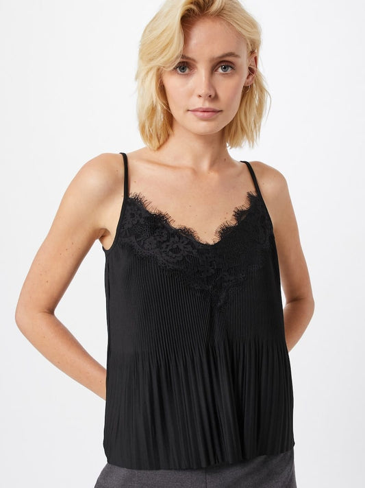 Black Blouse V-Neck With Lace - BEAUTY BAR