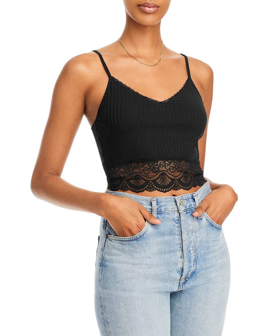 Black Crop Top With Ends Of Lace - BEAUTY BAR