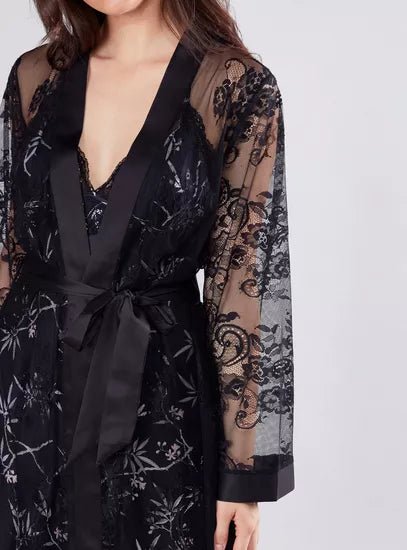 Black Lace Robe With Satin Strap - BEAUTY BAR