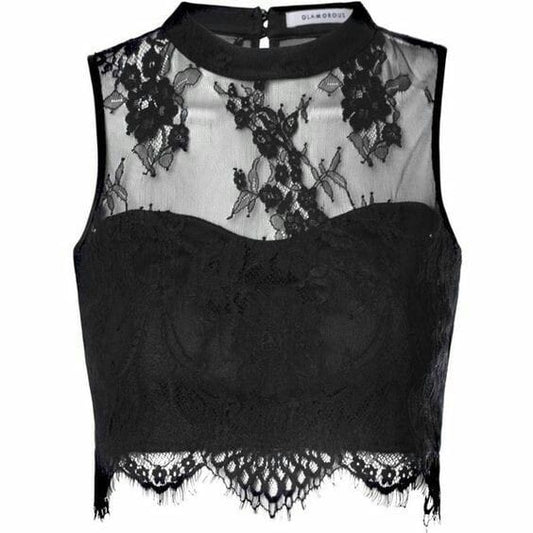 Black Short Transparent Lace Blouse - BEAUTY BAR