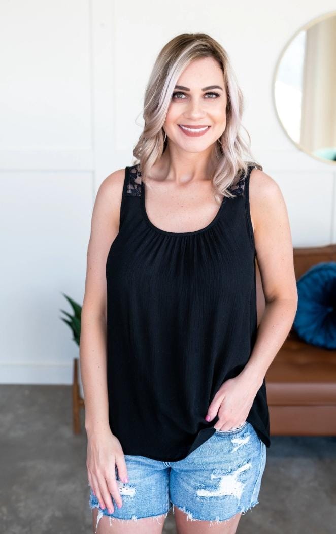 Black Women's Top With Lace On Shoulder And Back - BEAUTY BAR