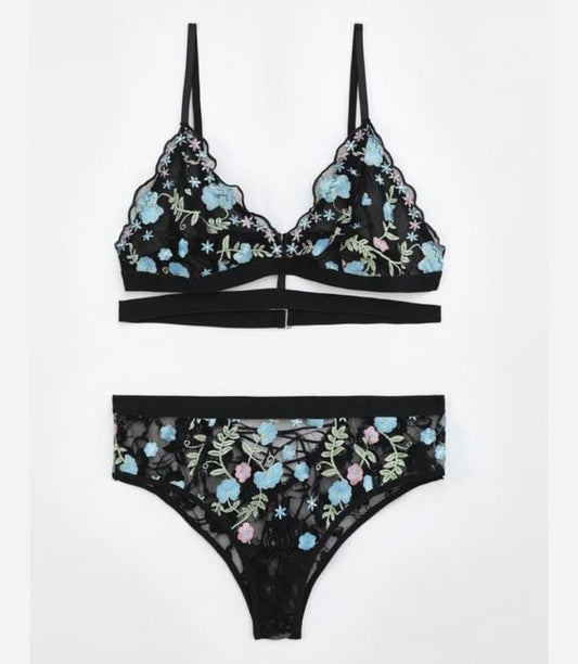 Blue Floral Lace Lingerie - BEAUTY BAR