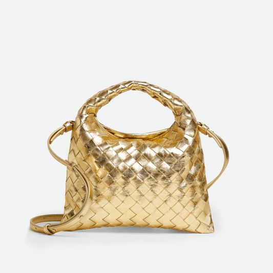Bottega Veneta Mini Hop Mirror Intrecciato Hobo Bag  Gold Leather & Muse Brass Hardware Iconic Italian Craftsmanship