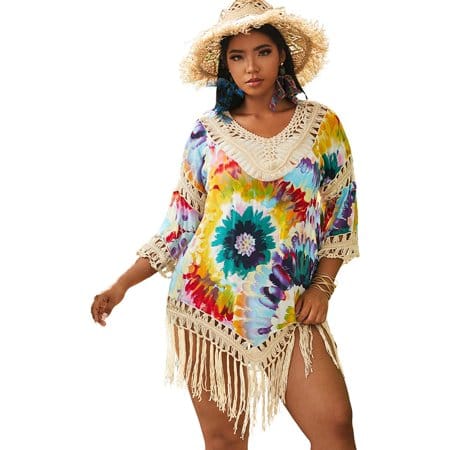 Colorful Loose Beach Dress With Beige Knit - BEAUTY BAR