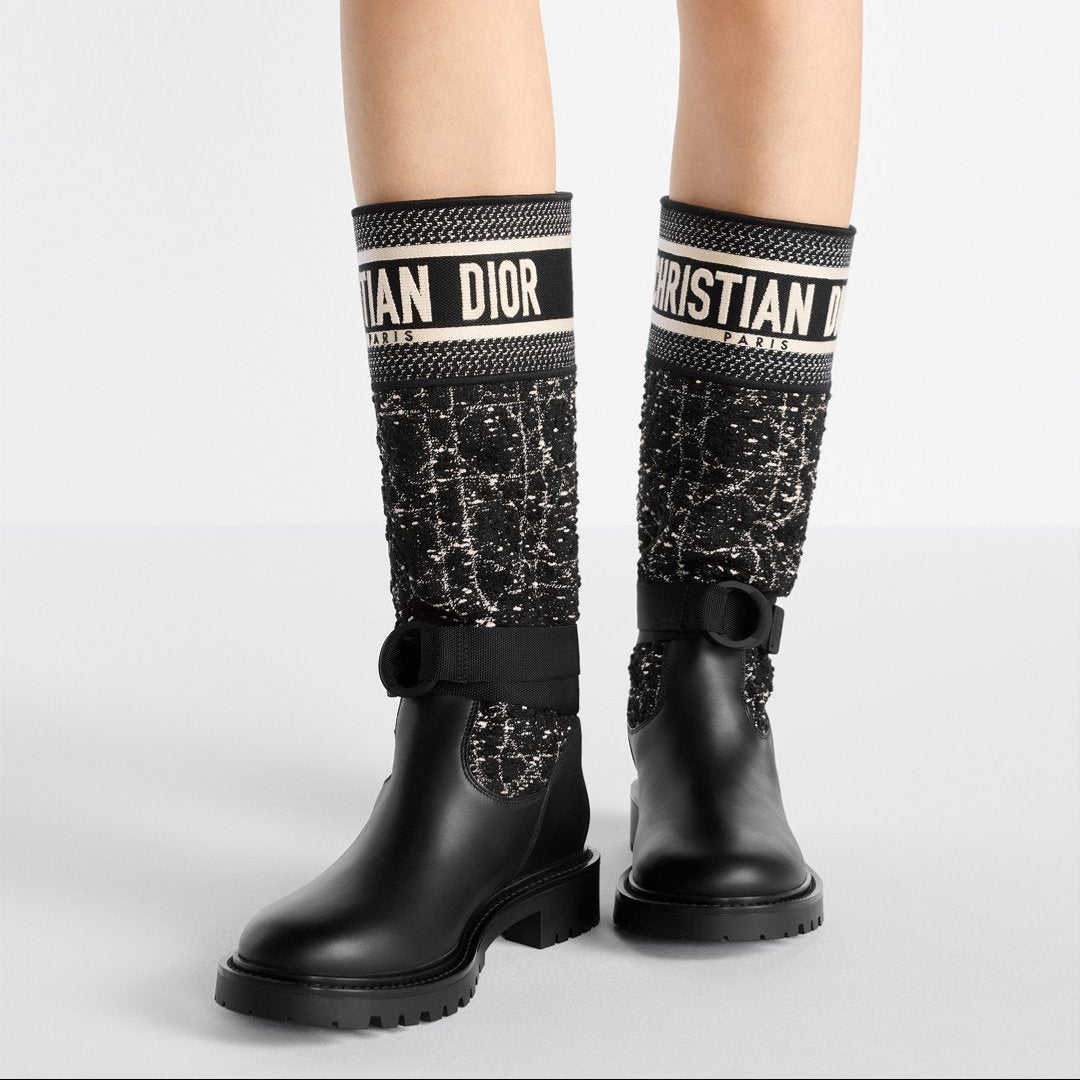 Dior-Major Boot Black And White Cannage Tweed and Black Calfskin