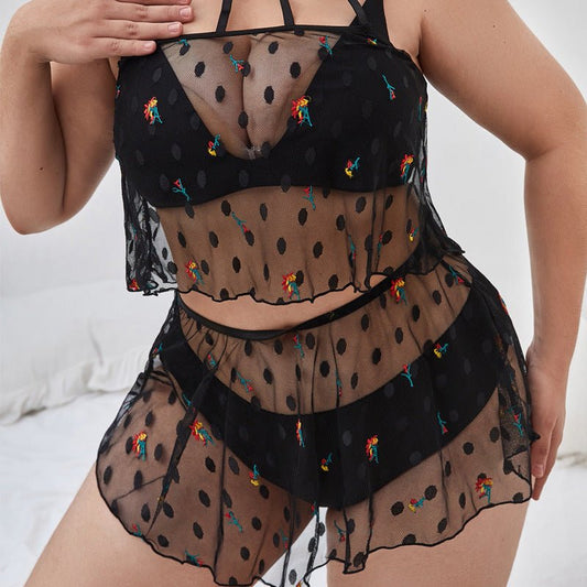 Dotted Embellished Chiffon Lingerie Set - BEAUTY BAR