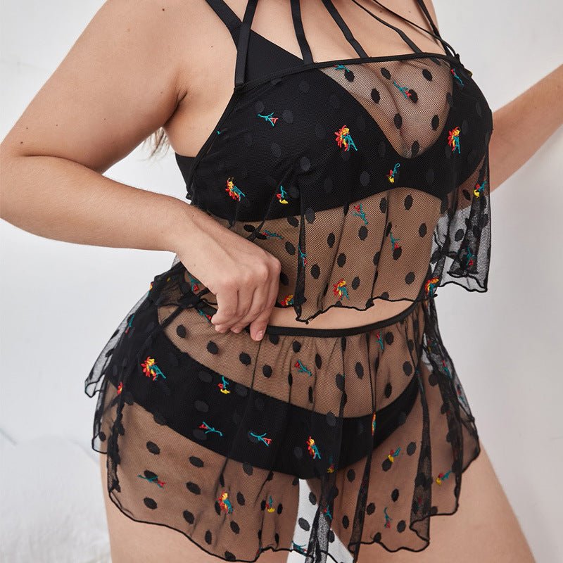 Dotted Embellished Chiffon Lingerie Set - BEAUTY BAR