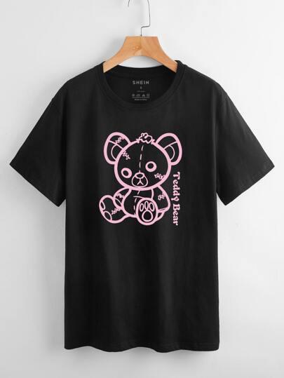 Euroqu Teddy Bear -Printed Oversized T-Shirt - BEAUTY BAR