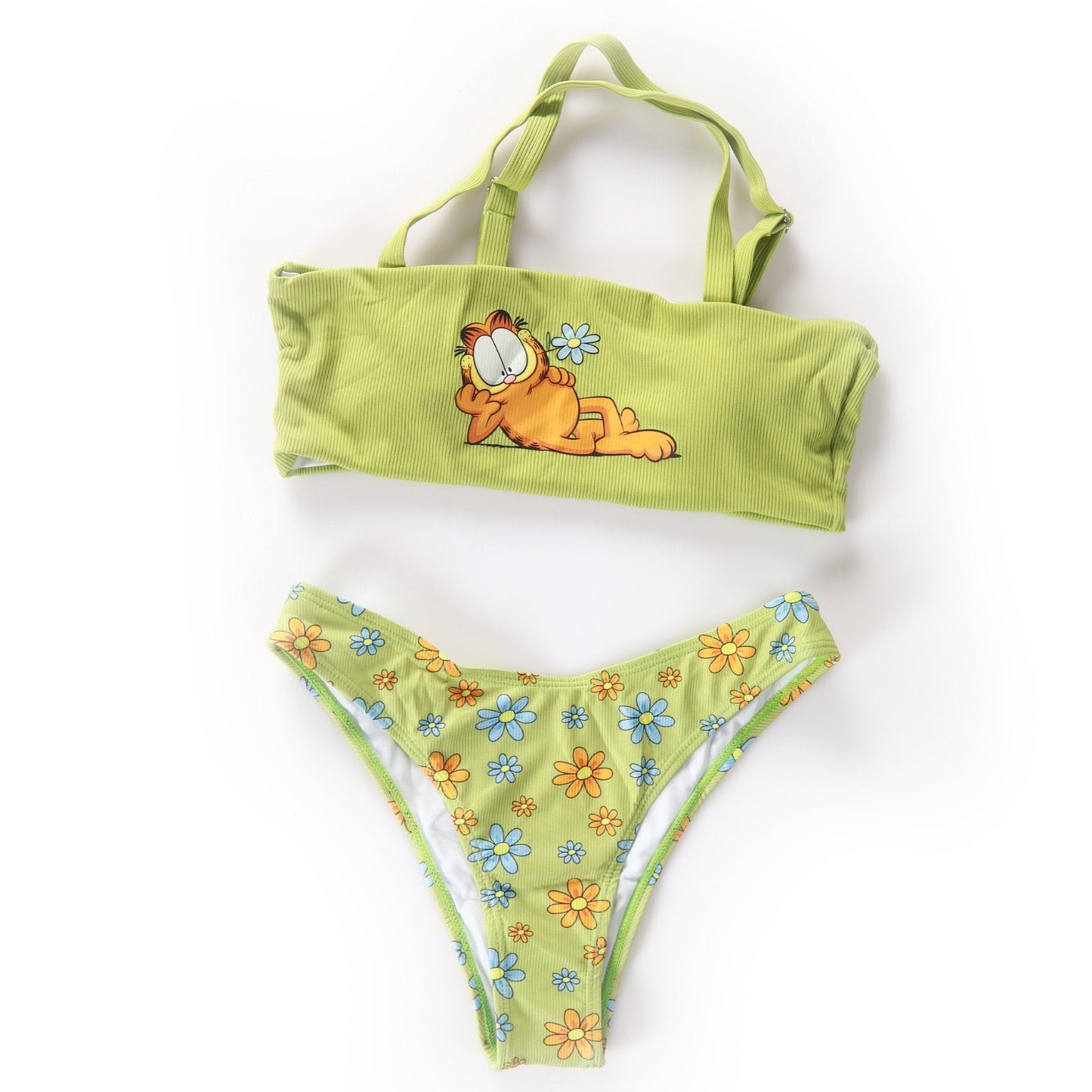 Garfield And Flower Print Green Bikini Swimwear - BEAUTY BAR