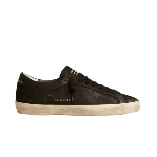 Golden Goose Men's Super-Star In Black Nubuck With Perforated Star And Black Nubuck Heel Tab