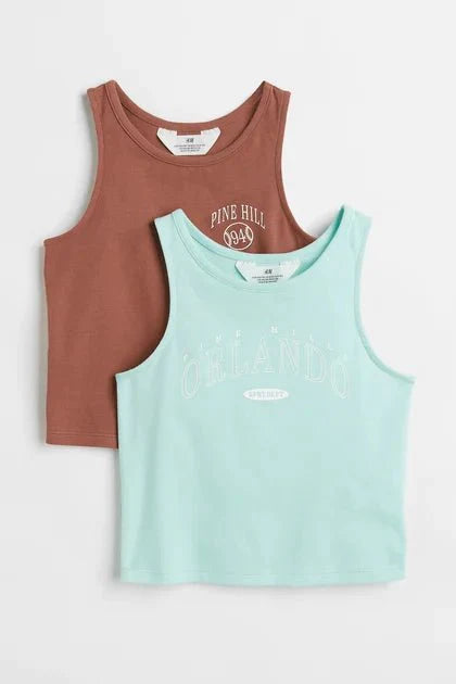 H&M 2-Pack Cotton Vest Tops Brown/Pine Hill - BEAUTY BAR