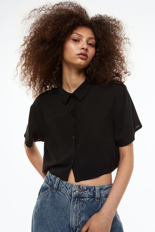 H&M Boxy Shirt Black - BEAUTY BAR