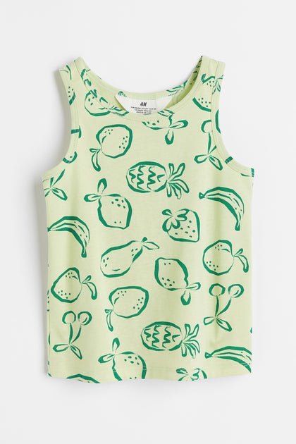 H&M Cotton Jersey Vest Top Light green/Fruit - BEAUTY BAR