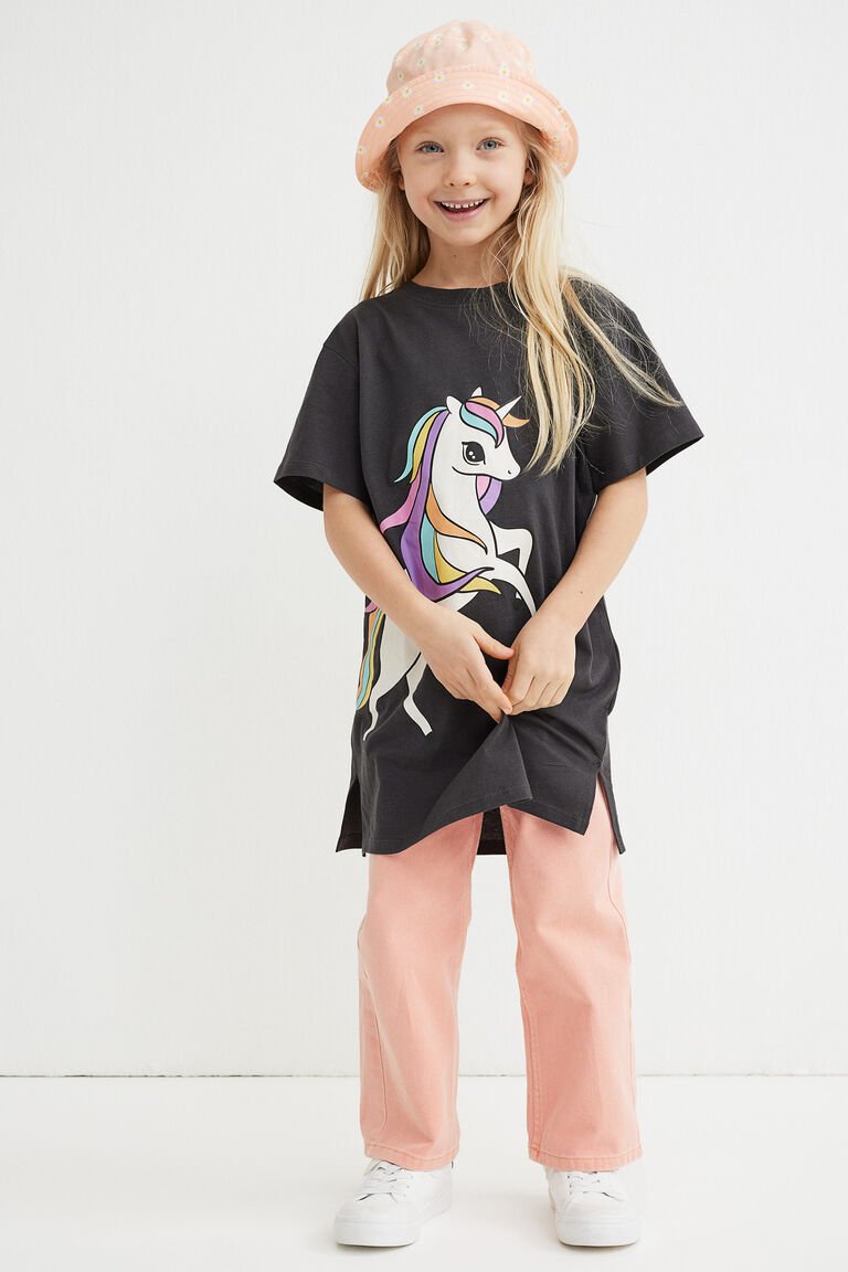 H&M Cotton T-Shirt Dress Black/Unicorn - BEAUTY BAR