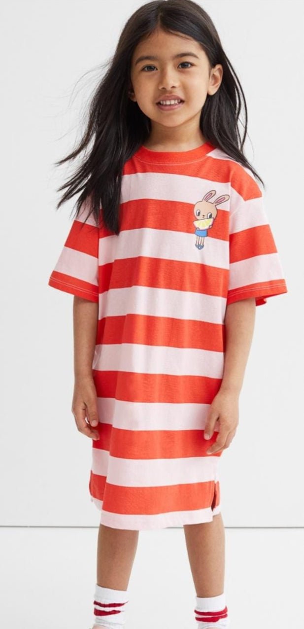 H&M Cotton T-Shirt Dress Orange\Rabbit - BEAUTY BAR