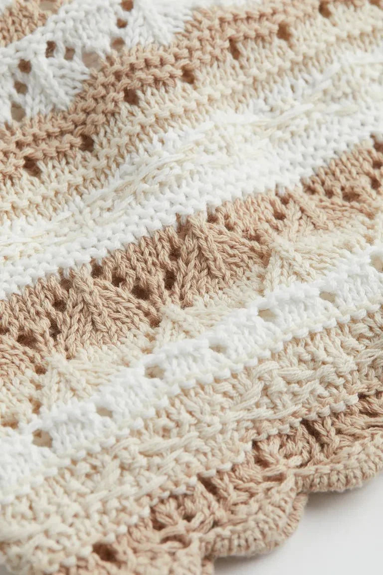 H&M Crochet-Look Crop Top Light Beige/White - BEAUTY BAR