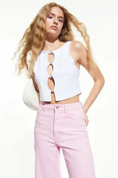 H&M Cropped Cut-Out Top White - BEAUTY BAR