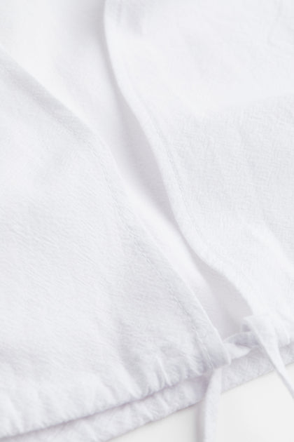 H&M Cropped Drawstring-Hem Blouse White - BEAUTY BAR