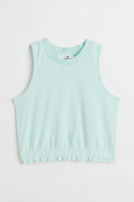 H&M Cropped Terry Vest Top Light Turquoise - BEAUTY BAR