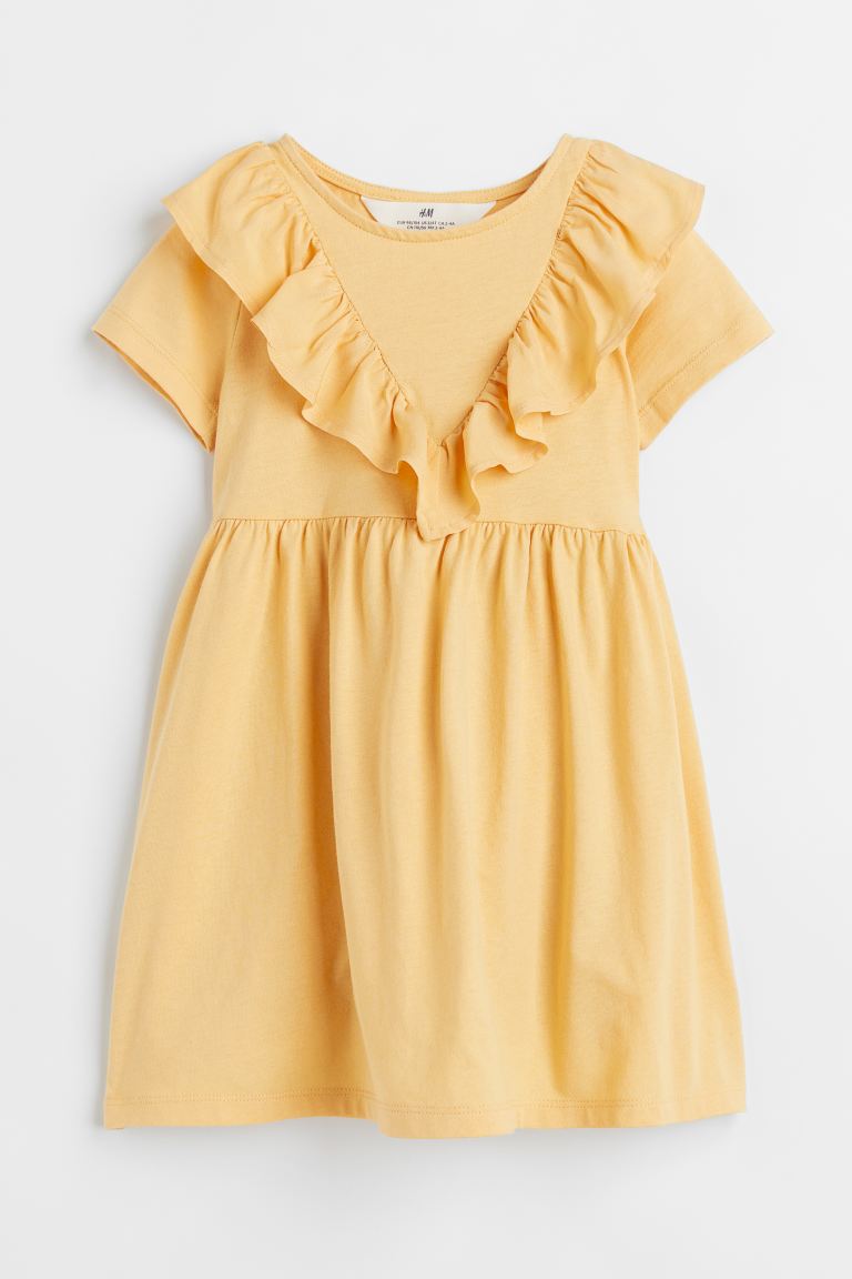 H&M Flounce-Trimmed Dress Yellow - BEAUTY BAR