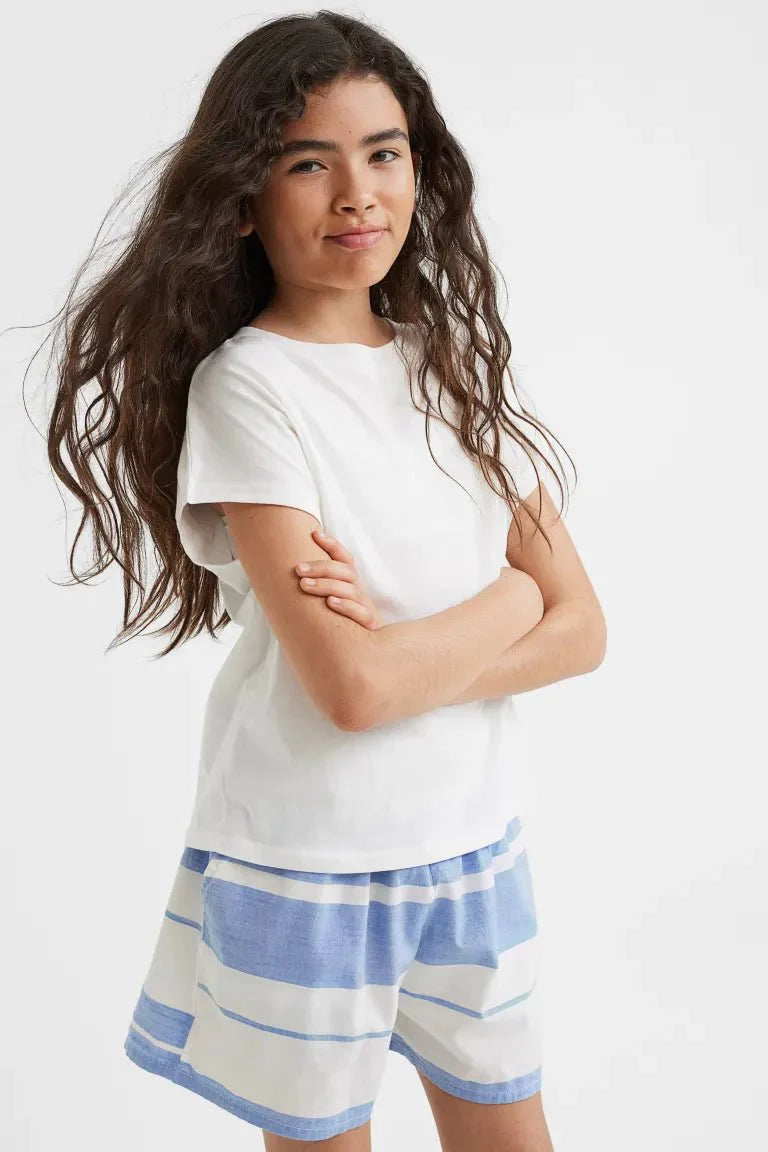 H&M Girl Blue And White Coton Short - BEAUTY BAR