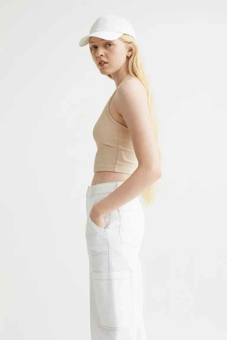 H&M Halterneck Cropped Top Light Beige - BEAUTY BAR