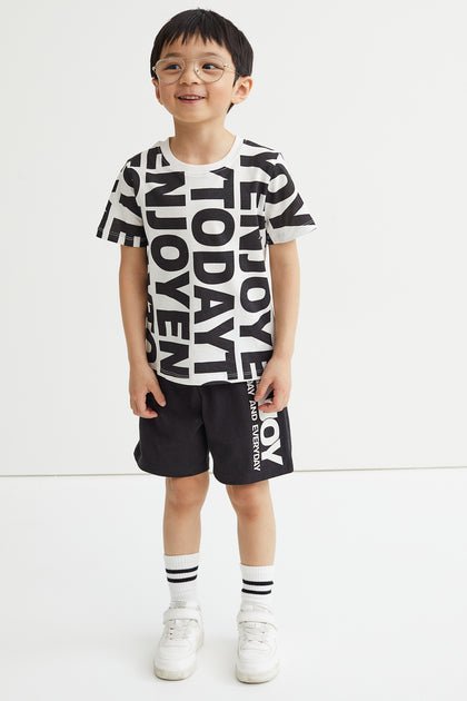 H&M Jersey Shorts Black-White - BEAUTY BAR