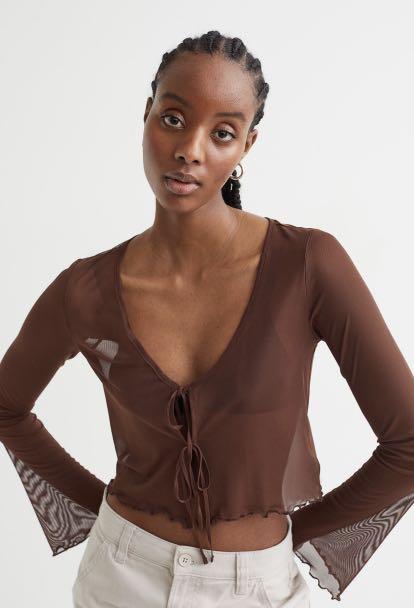 H&M Mesh Cardigan Light Brown - BEAUTY BAR