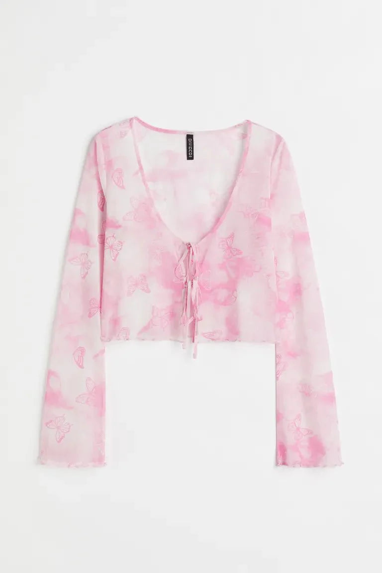 H&M Mesh Cardigan Pink/Butterflies - BEAUTY BAR