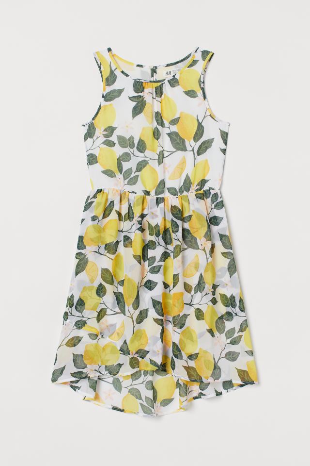 H&M Patterned Chiffon Dress White/Lemons - BEAUTY BAR