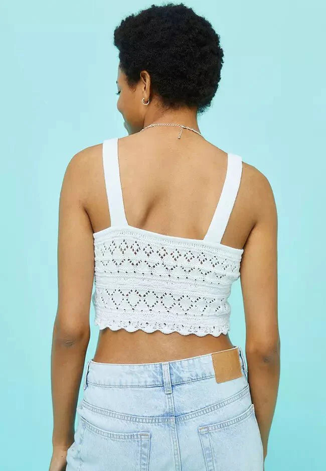 H&M Pointelle-Knit Crop Top White - BEAUTY BAR