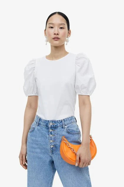 H&M Puff-sleeved top White - BEAUTY BAR