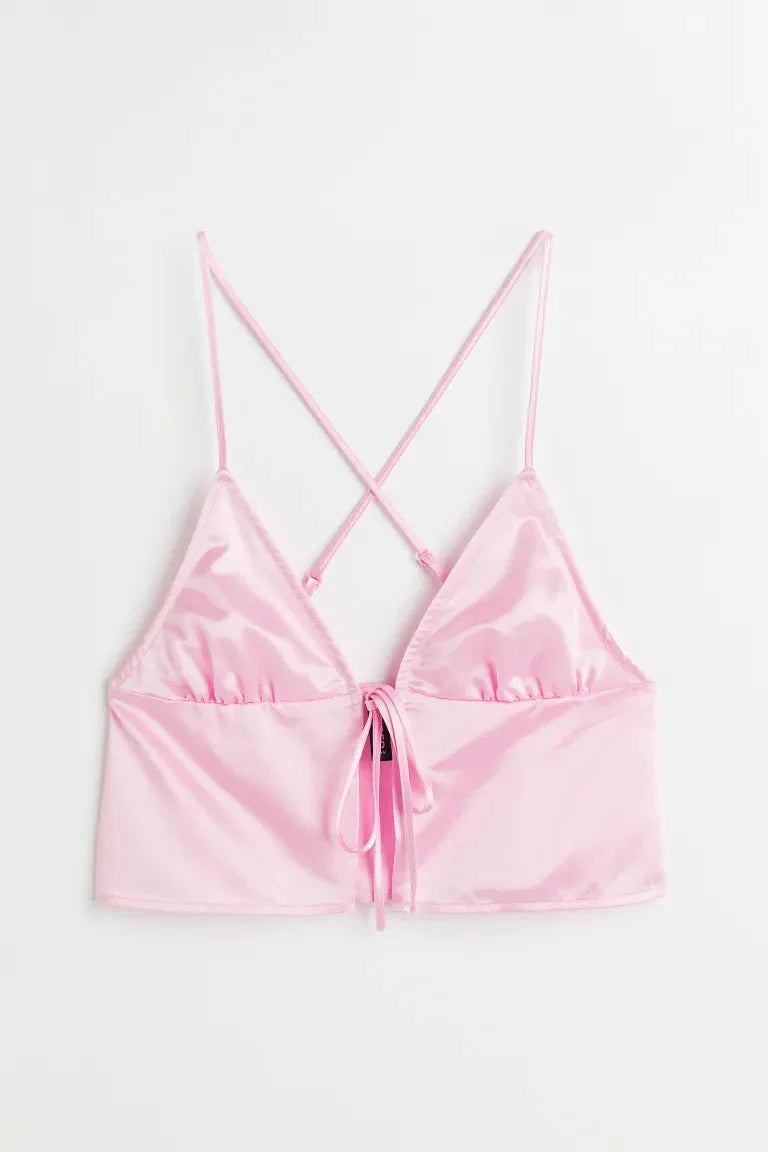 H&M Tie-Detail Satin Top Light Pink - BEAUTY BAR