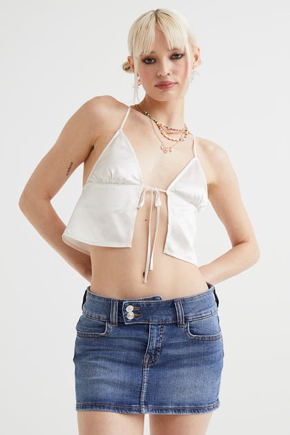 H&M Tie-Detail Satin Top White - BEAUTY BAR