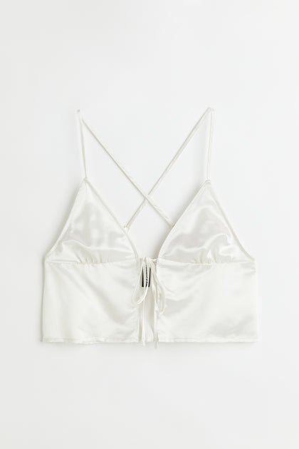 H&M Tie-Detail Satin Top White - BEAUTY BAR