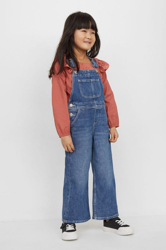 H&M Wide Leg Kids Dungarees Denim Blue - BEAUTY BAR