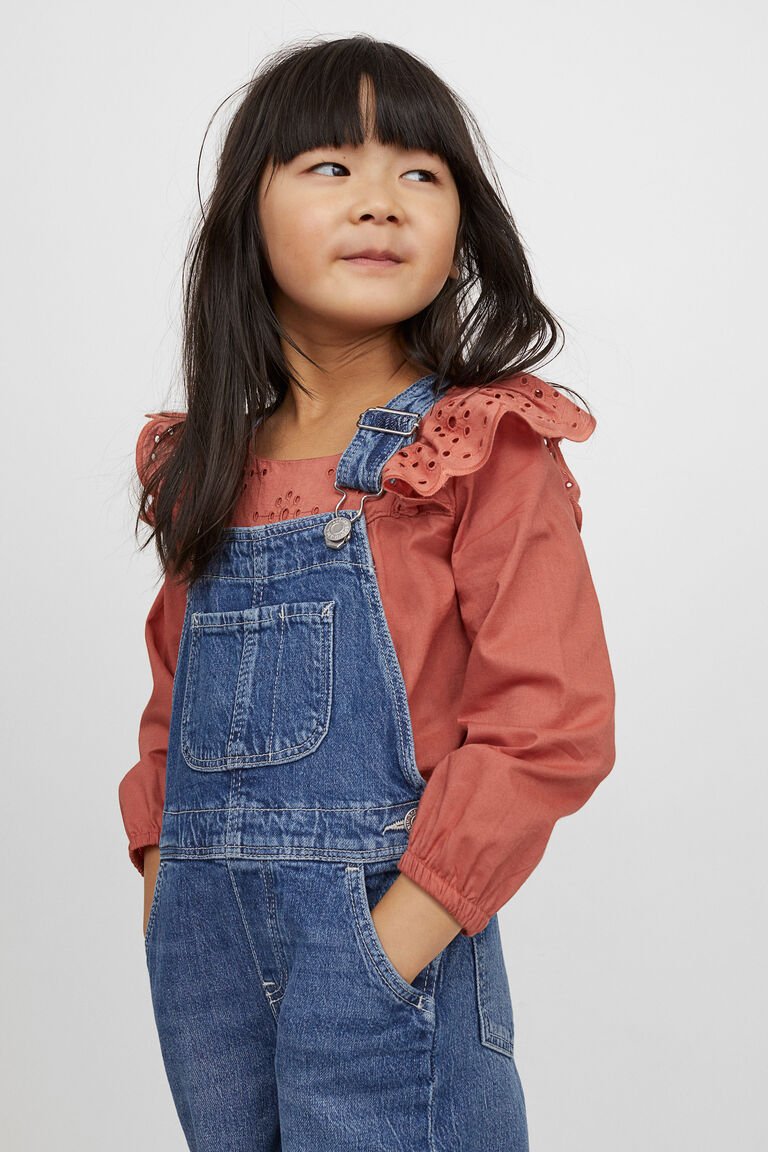 H&M Wide Leg Kids Dungarees Denim Blue - BEAUTY BAR