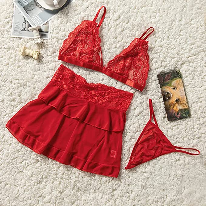 Lingerie Set 3 Pieces Lace Bra And Mini Skirt - BEAUTY BAR