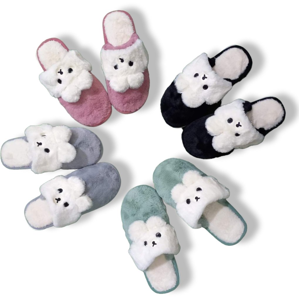 Lovely Bear Winter Plush Slippers Pink