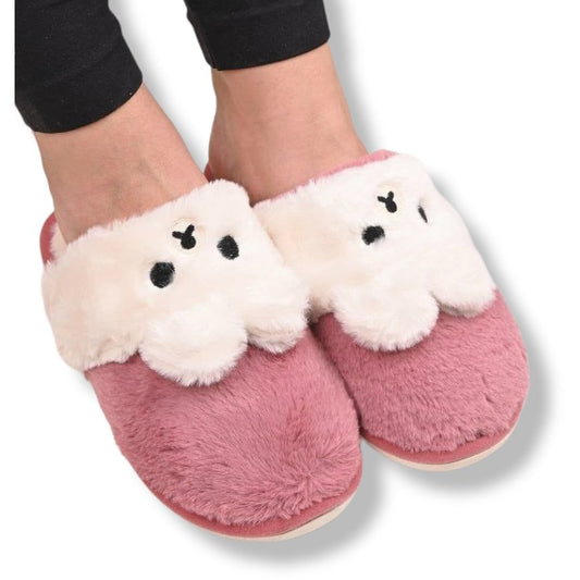 Lovely Bear Winter Plush Slippers Pink