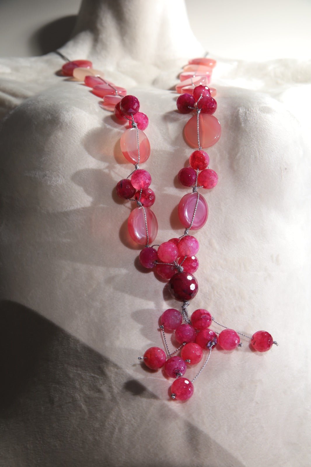 Necklaces Fuchsia Agate With Silver Serma - BEAUTY BAR