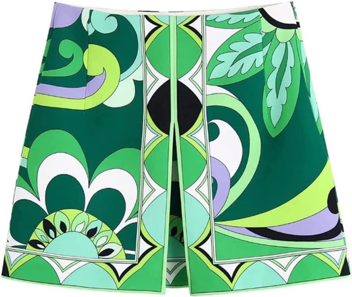 Patternd Short Green Skirt High Waist - BEAUTY BAR