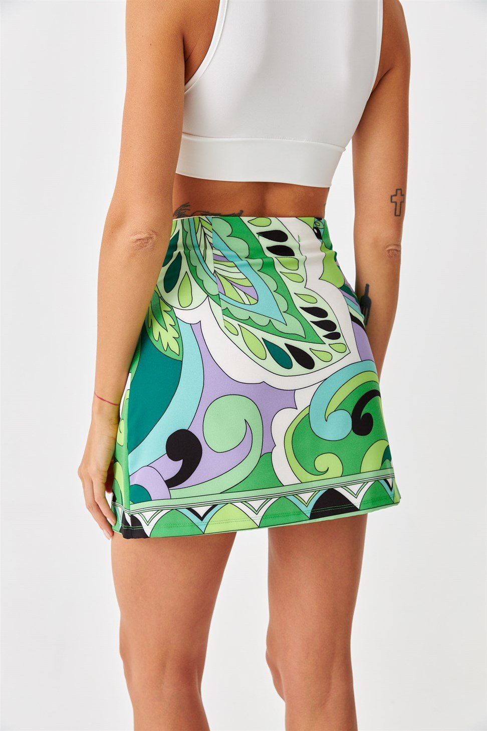 Patternd Short Green Skirt High Waist - BEAUTY BAR