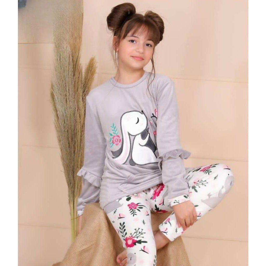 Plush Pajamas Children With A Rabbit Drawing