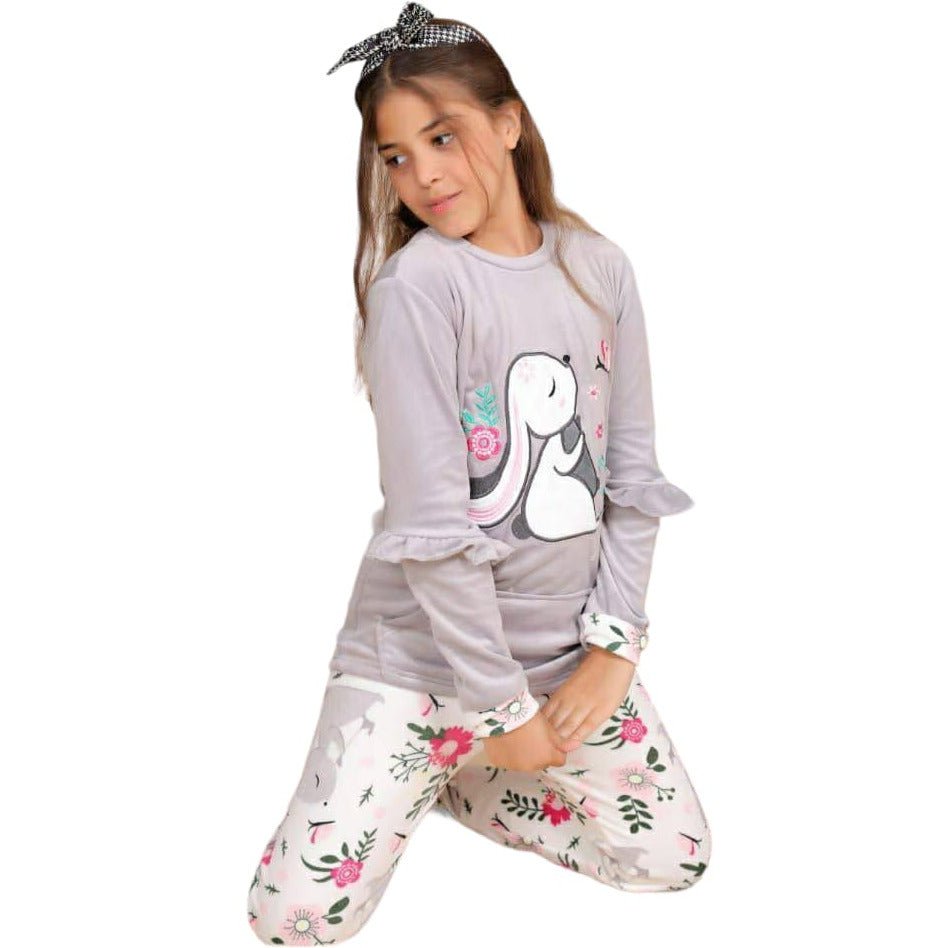 Plush Pajamas Children With A Rabbit Drawing