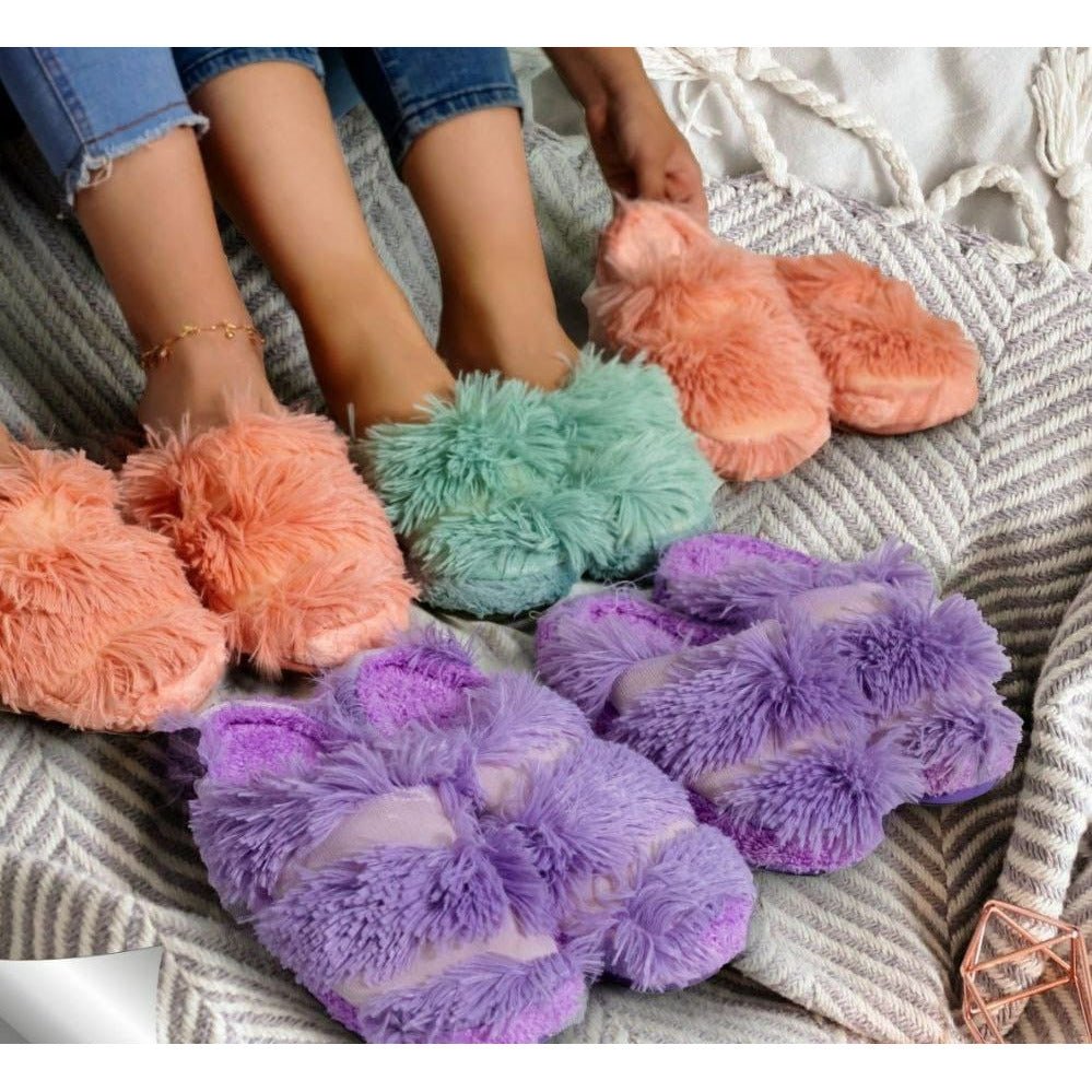 Purple Flat Bottom Fluffy Fuzzy Slipper Long Slide - BEAUTY BAR