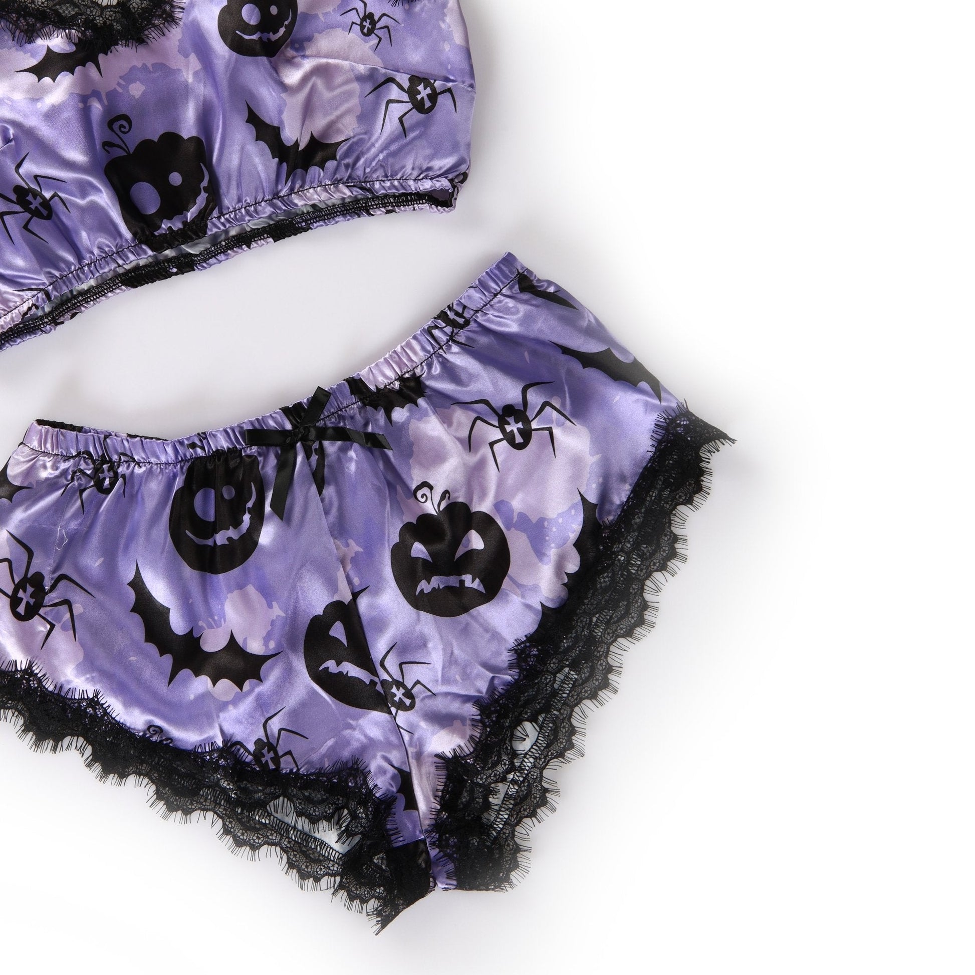 Purple Satin Halloween Pajama With Lace Trim - BEAUTY BAR