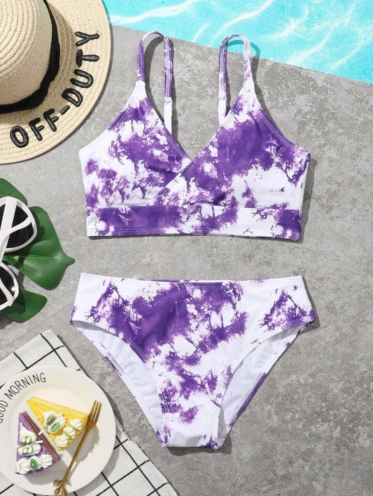 Purple Two-Piece Tie Dye Bikini Swimsuit Set - BEAUTY BAR