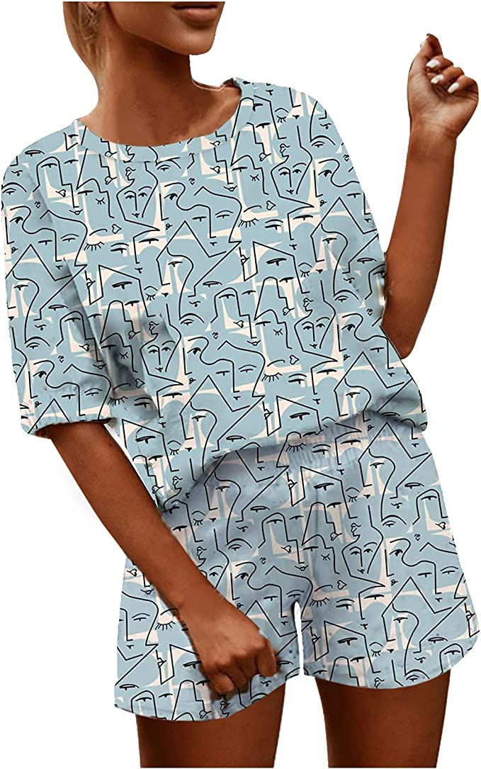 Short-Sleeved Women's Casual Suit Printed Shorts Home Summer - BEAUTY BAR