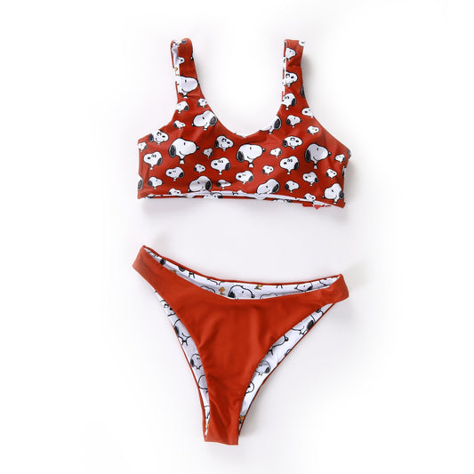 Snoopy Print Brown Bikini Swimwear - BEAUTY BAR